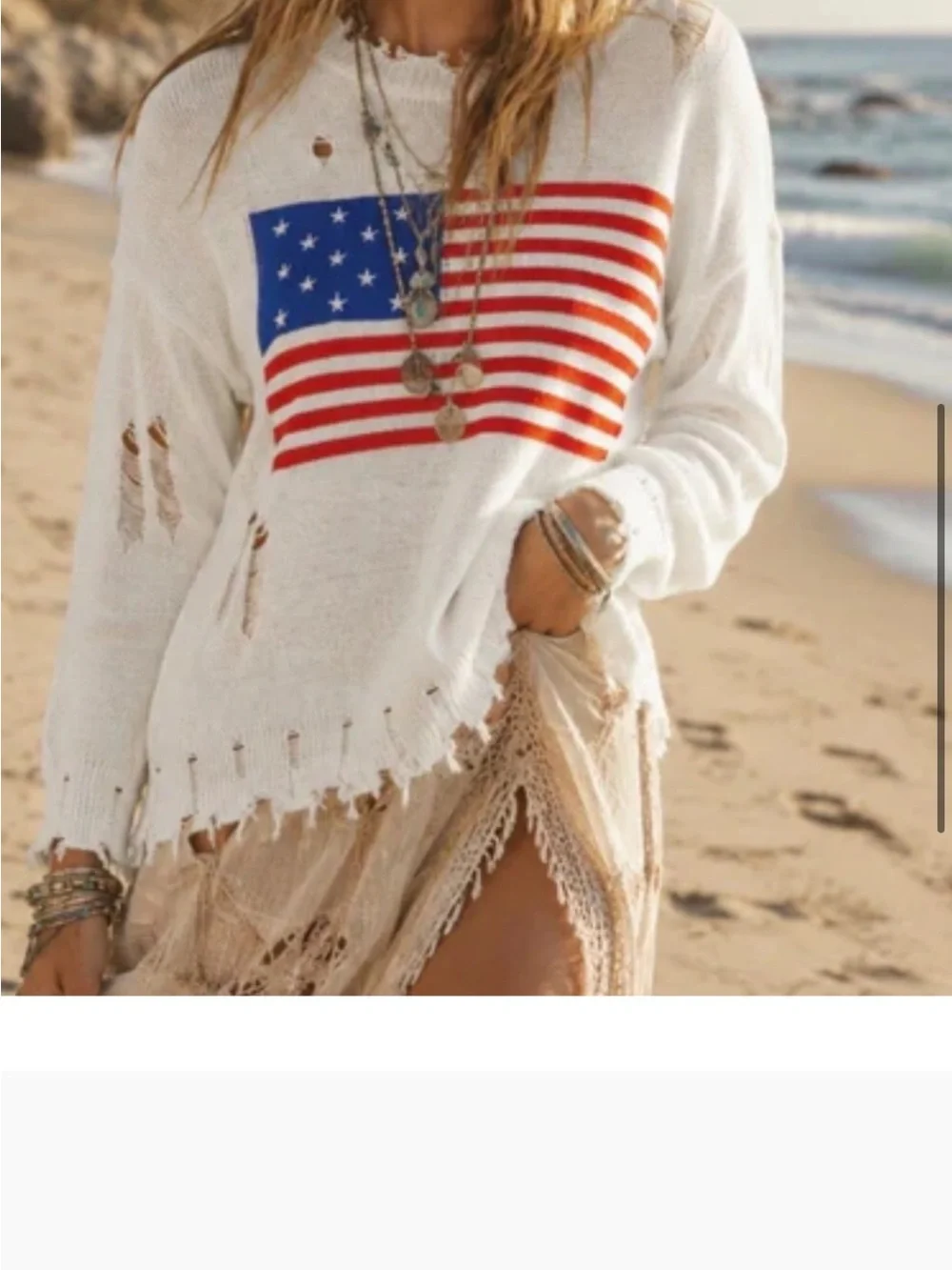 American Flag distressed pullover knit top - Picture 1 of 1